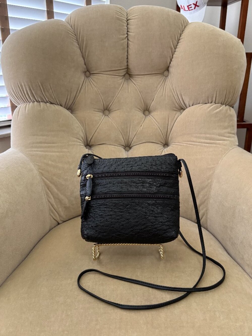 VTG Auth JRL Genuine Ostrich Black Slim Crossbody Organizer Bag